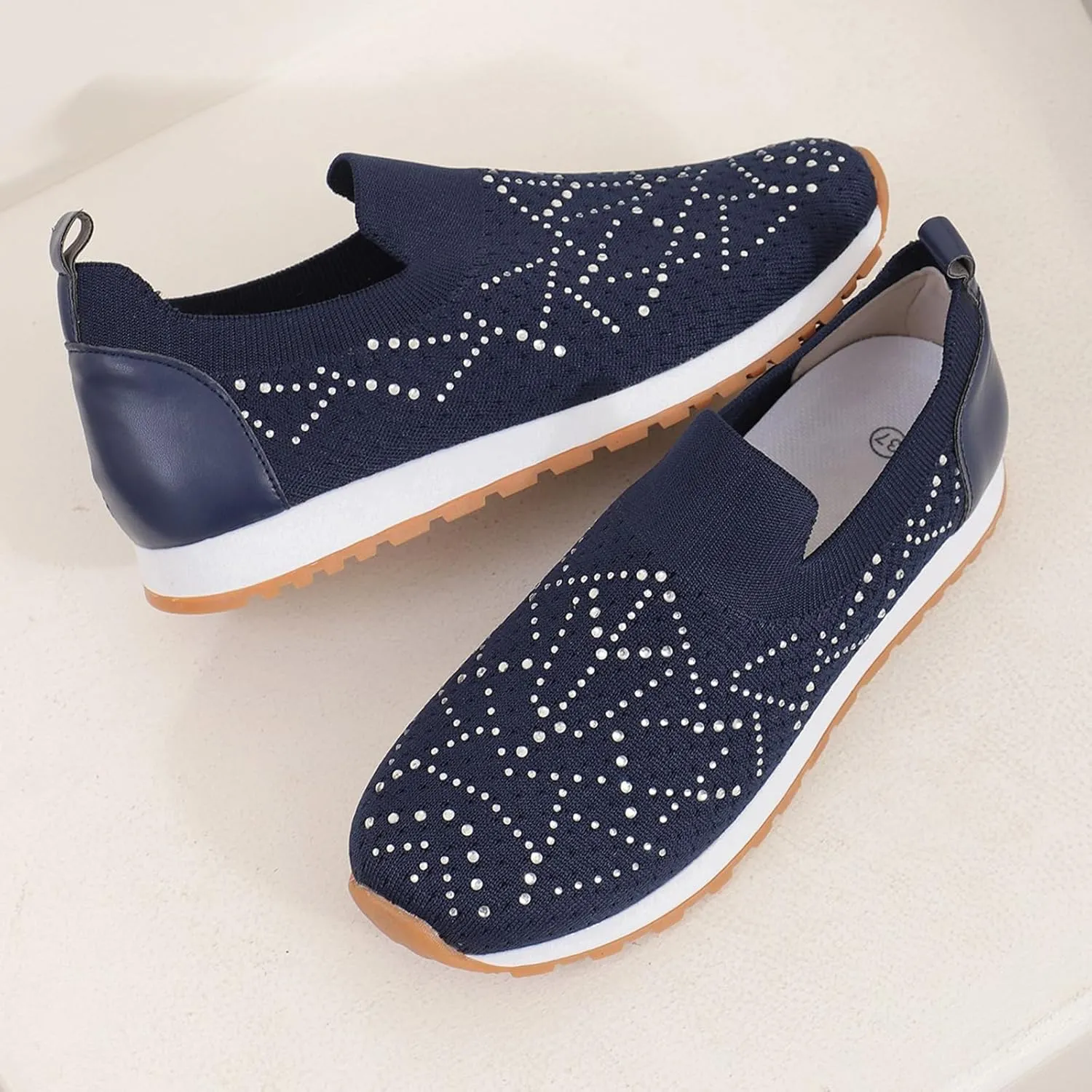 JITUUE Women's Rhinestones Mesh Sport Slip-on Shoes,Non Slip Breathable Lightweight Walking Shoes Sparkling Glitter Casual Sock Sneakers Ballroom Jazz Nurse Shoes