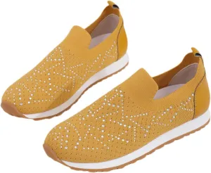 JITUUE Women's Rhinestones Mesh Sport Slip-on Shoes,Non Slip Breathable Lightweight Walking Shoes Sparkling Glitter Casual Sock Sneakers Ballroom Jazz Nurse Shoes