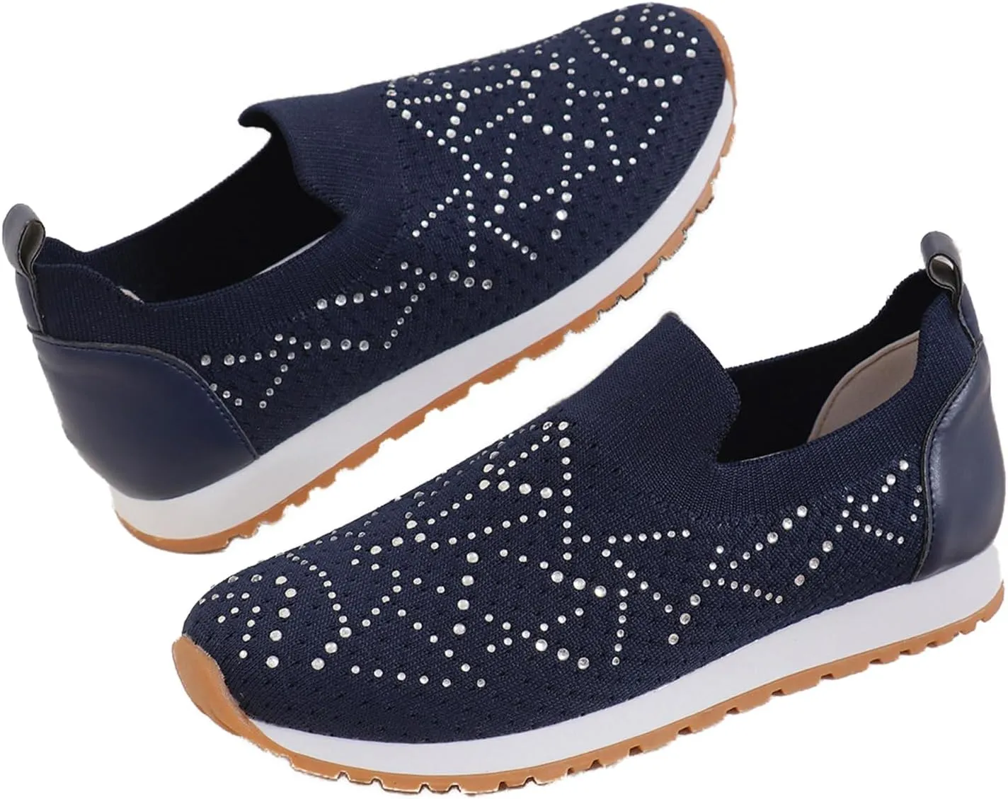 JITUUE Women's Rhinestones Mesh Sport Slip-on Shoes,Non Slip Breathable Lightweight Walking Shoes Sparkling Glitter Casual Sock Sneakers Ballroom Jazz Nurse Shoes