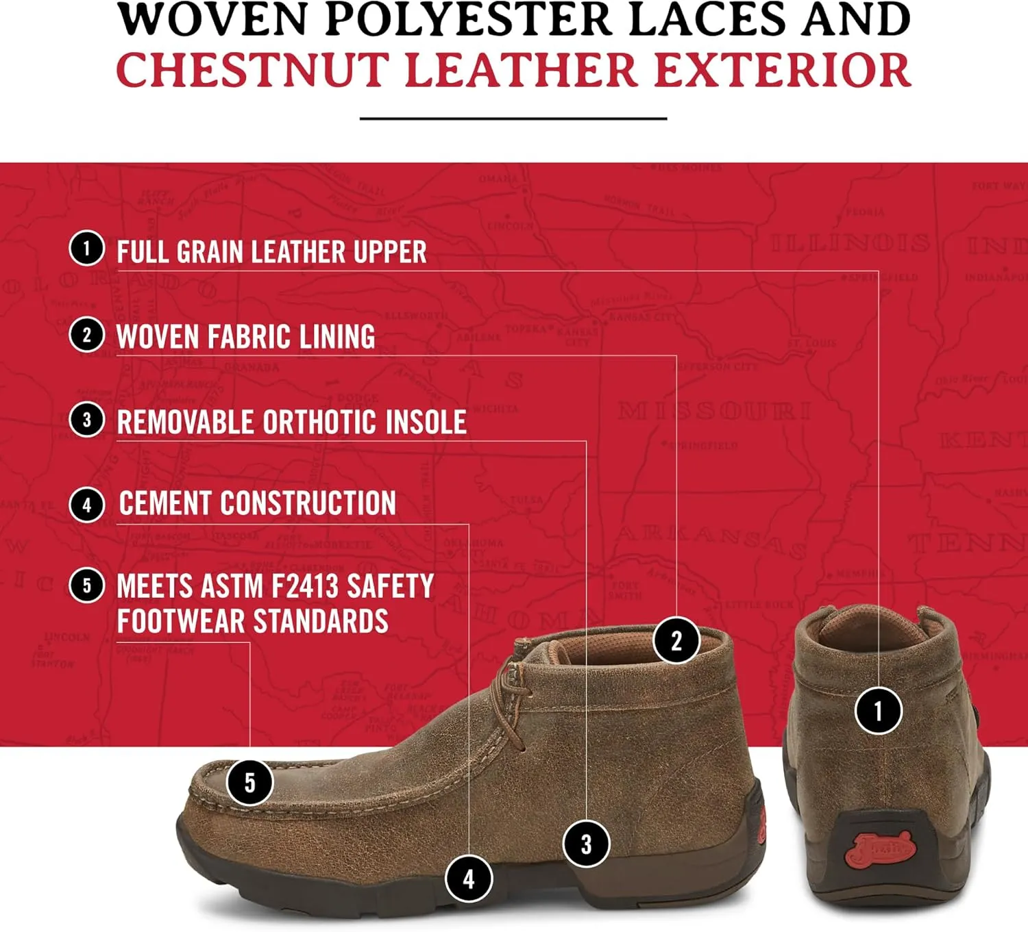 Justin Cappie Steel Toe Work Boots for Men - Full-Grain Leather Moc Toe Chukka Boots with Oil- and Slip-Resistant Outsole, EH-Rated