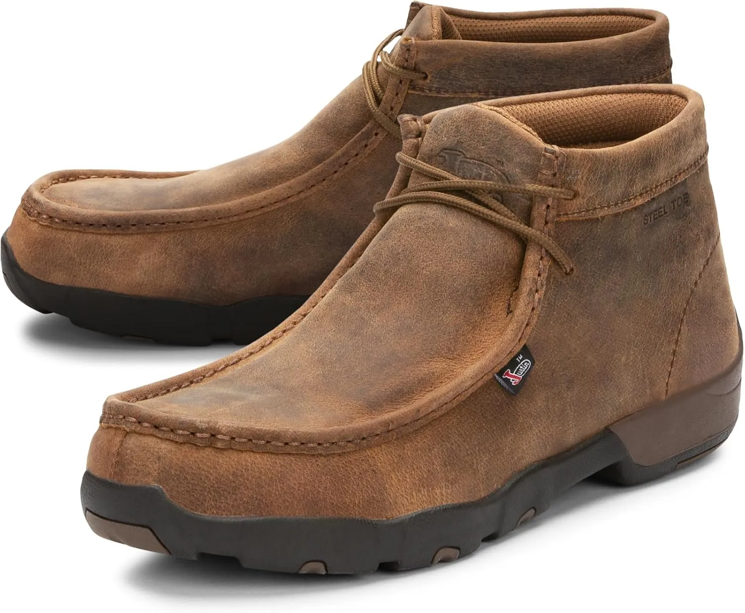Justin Cappie Steel Toe Work Boots for Men - Full-Grain Leather Moc Toe Chukka Boots with Oil- and Slip-Resistant Outsole, EH-Rated