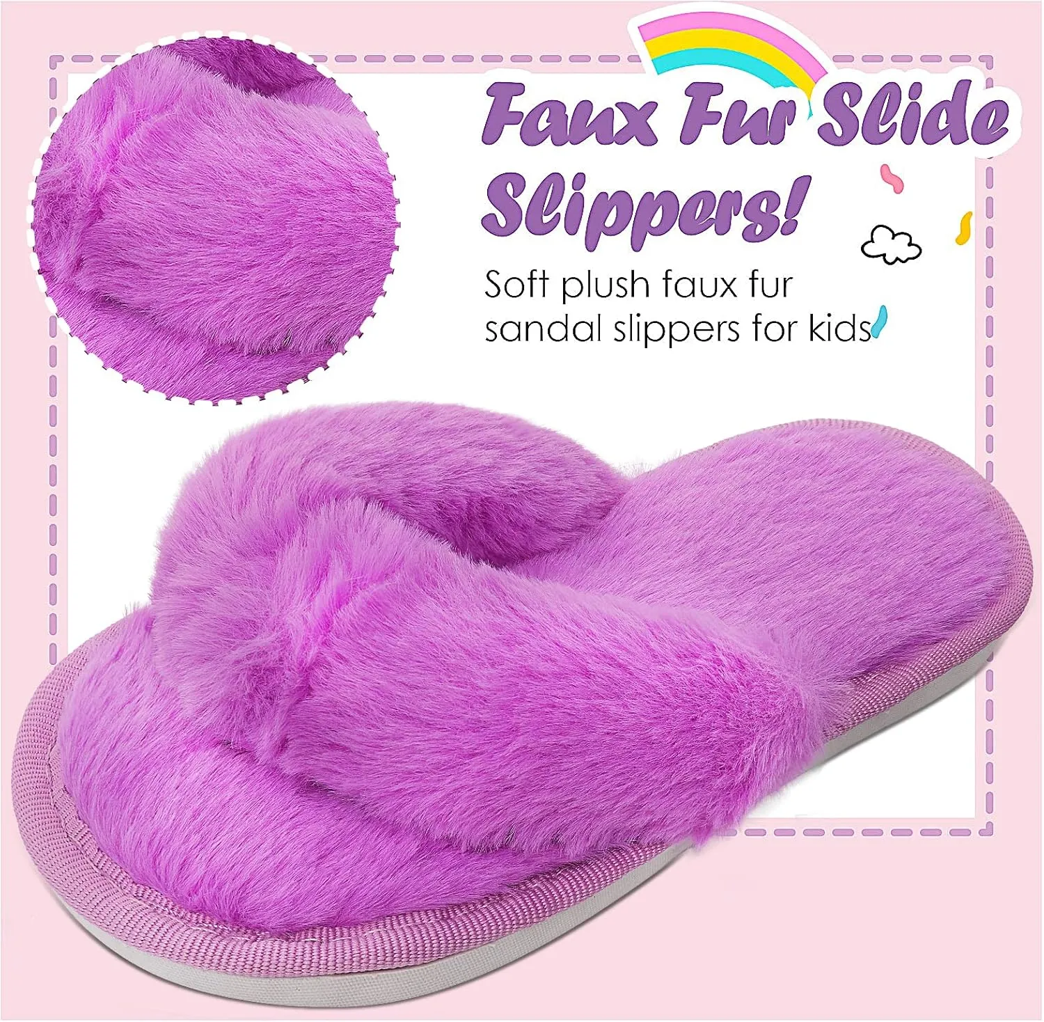 Kids Flip Flop Slippers Soft Plush Fuzzy House Home Thong Slippers for Boys and Girls Open Toe Indoor Outdoor Warm Comfy Slip On