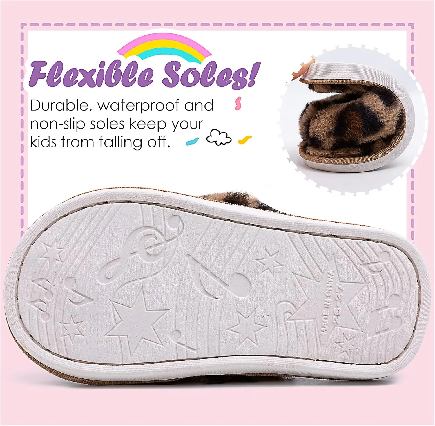 Kids Flip Flop Slippers Soft Plush Fuzzy House Home Thong Slippers for Boys and Girls Open Toe Indoor Outdoor Warm Comfy Slip On