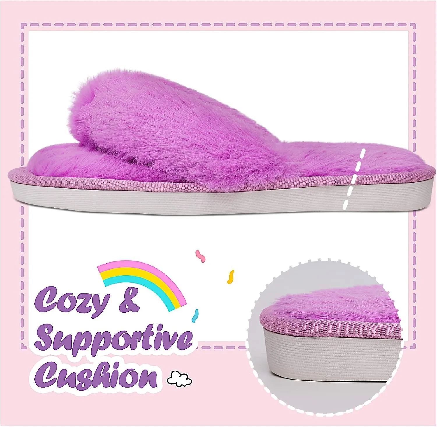 Kids Flip Flop Slippers Soft Plush Fuzzy House Home Thong Slippers for Boys and Girls Open Toe Indoor Outdoor Warm Comfy Slip On