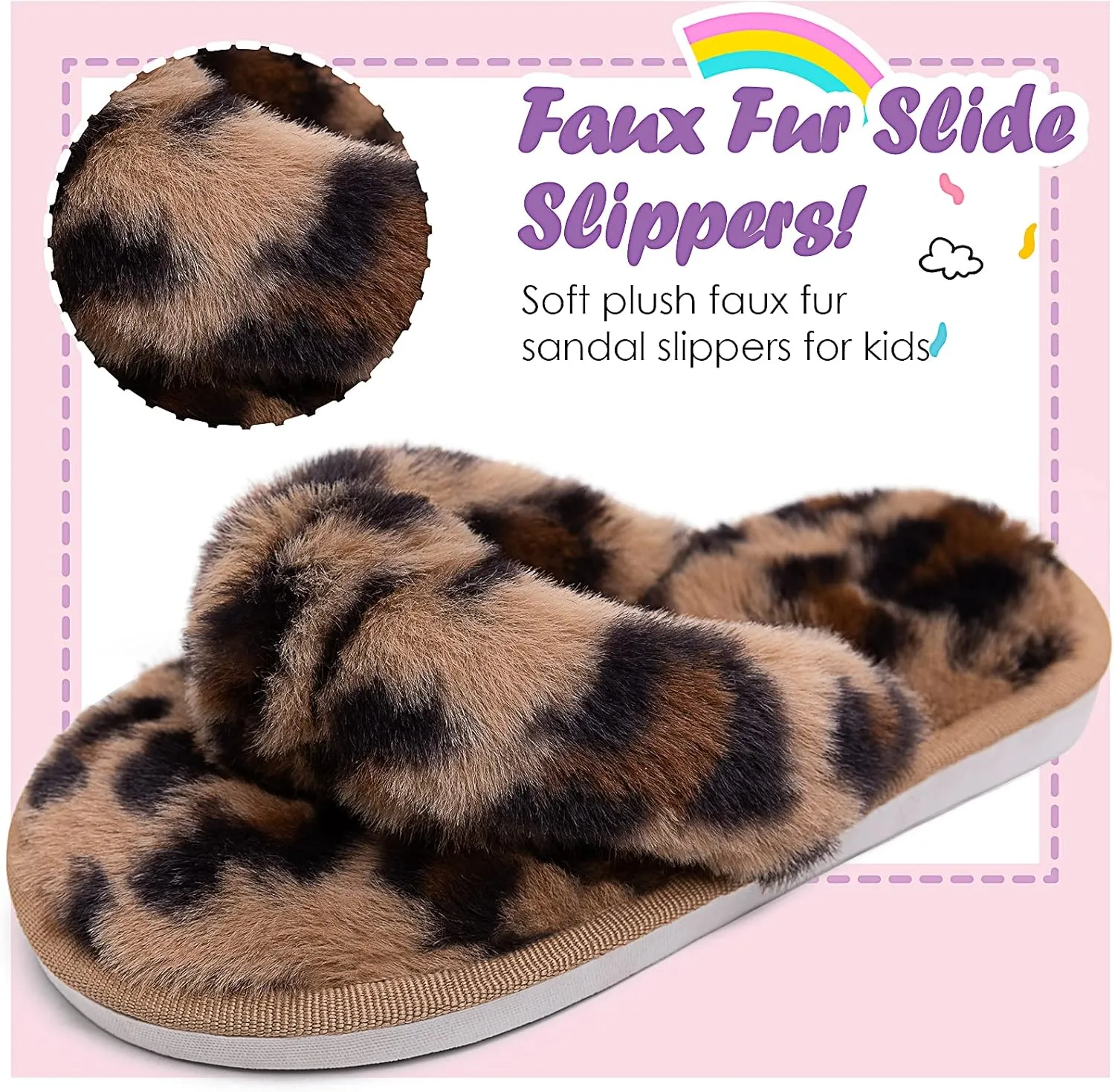 Kids Flip Flop Slippers Soft Plush Fuzzy House Home Thong Slippers for Boys and Girls Open Toe Indoor Outdoor Warm Comfy Slip On