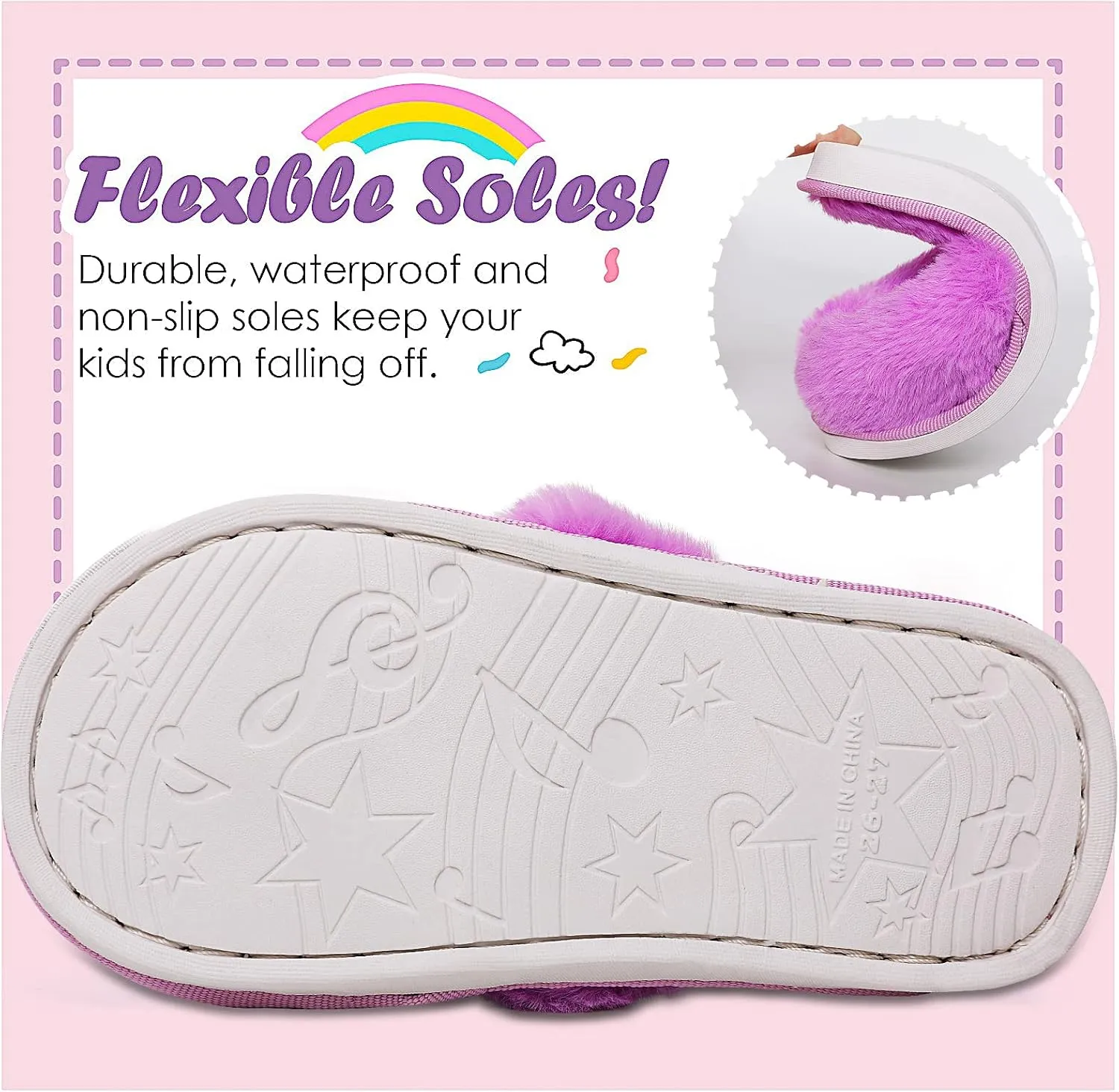 Kids Flip Flop Slippers Soft Plush Fuzzy House Home Thong Slippers for Boys and Girls Open Toe Indoor Outdoor Warm Comfy Slip On