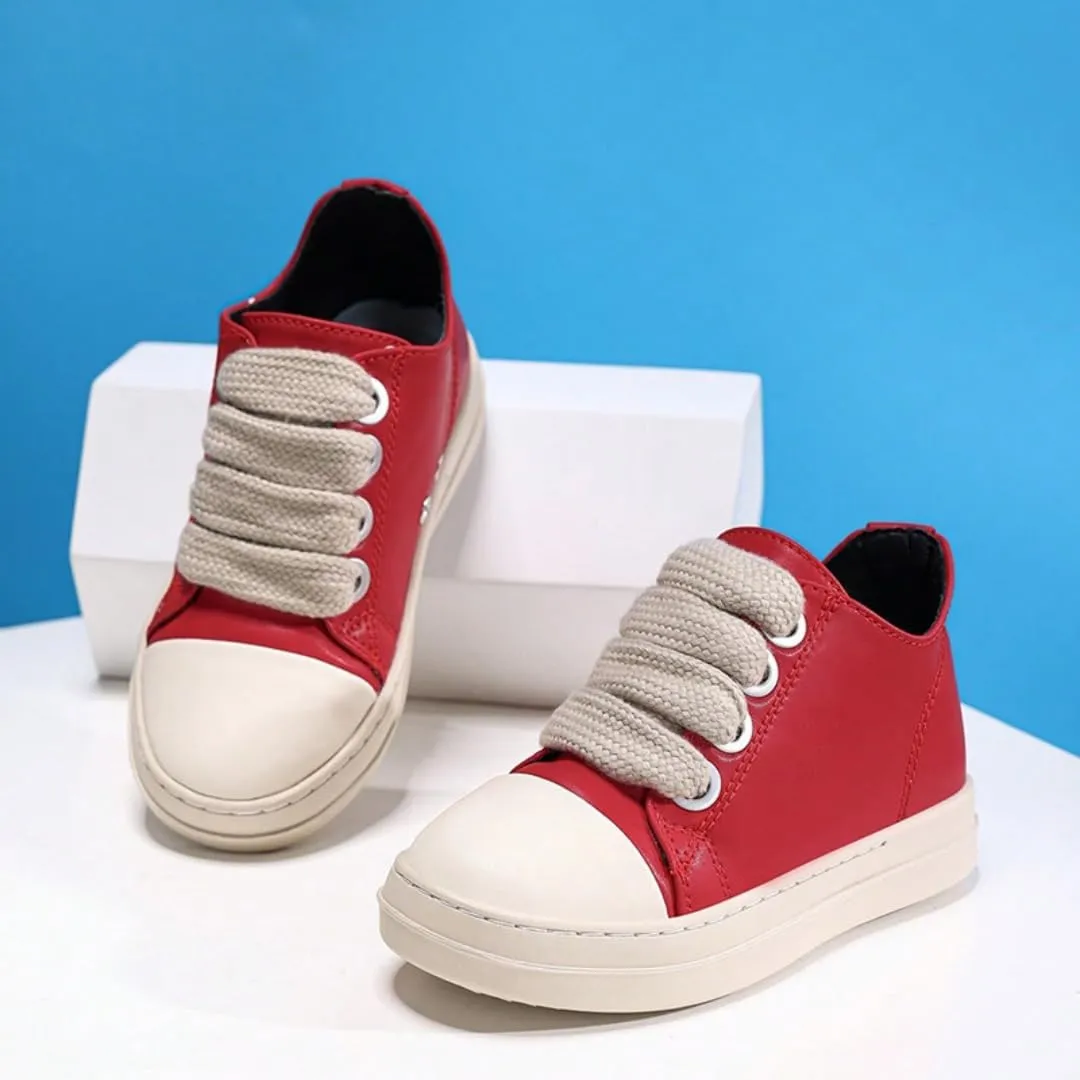Kids Low Top PU Leather Sneakers Outdoor Platform Walking Shoes for Boys Girls