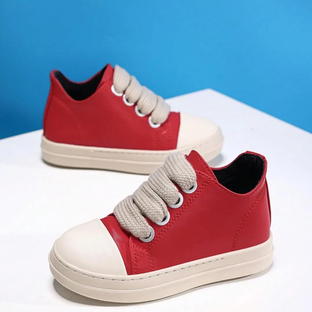 Kids Low Top PU Leather Sneakers Outdoor Platform Walking Shoes for Boys Girls