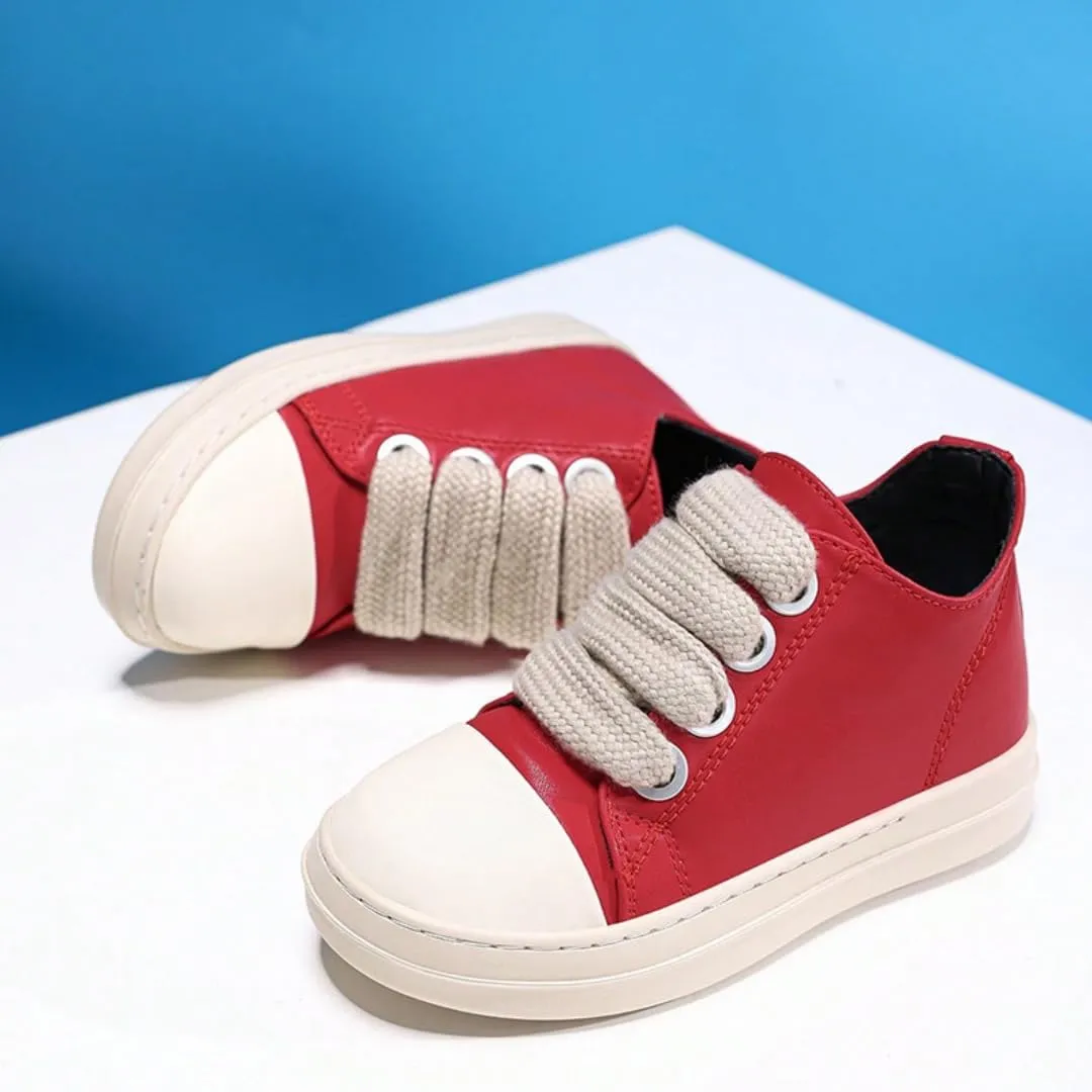 Kids Low Top PU Leather Sneakers Outdoor Platform Walking Shoes for Boys Girls