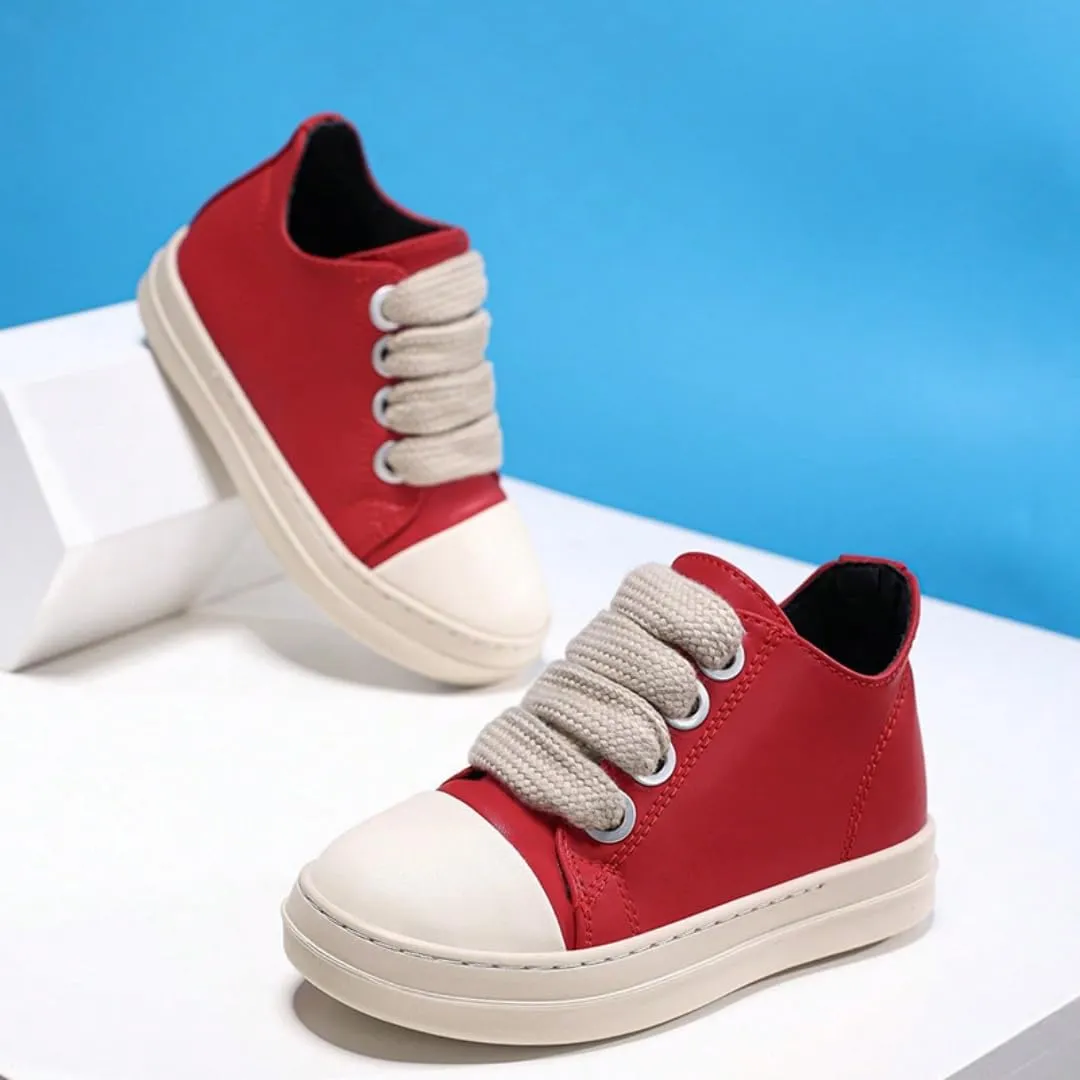 Kids Low Top PU Leather Sneakers Outdoor Platform Walking Shoes for Boys Girls