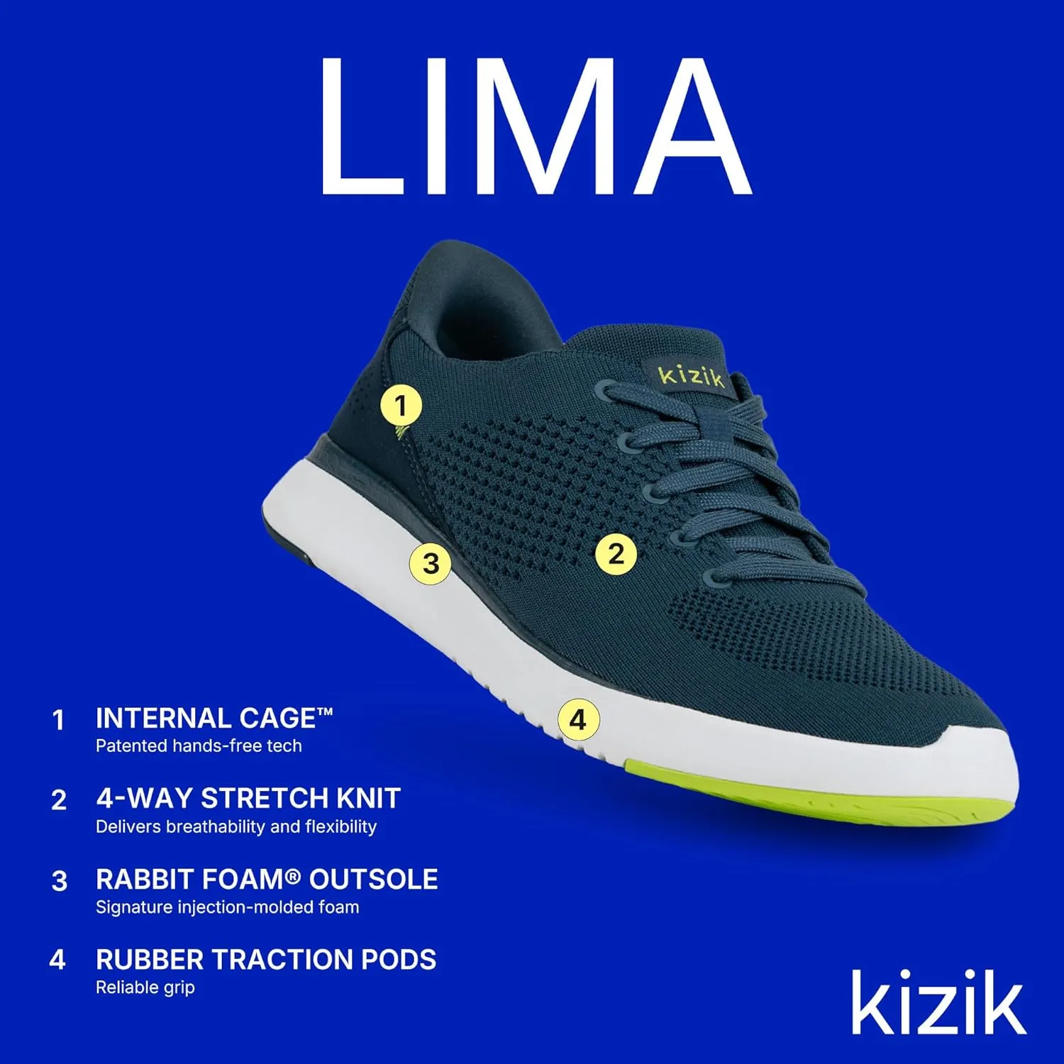 Kizik Shoes: Lima Comfortable Breathable Knit Slip On Sneakers, Convenient Hands Free Shoes | Walking for Men, Women and Elderly | Stylish for Everyday and Travel - Wide Width