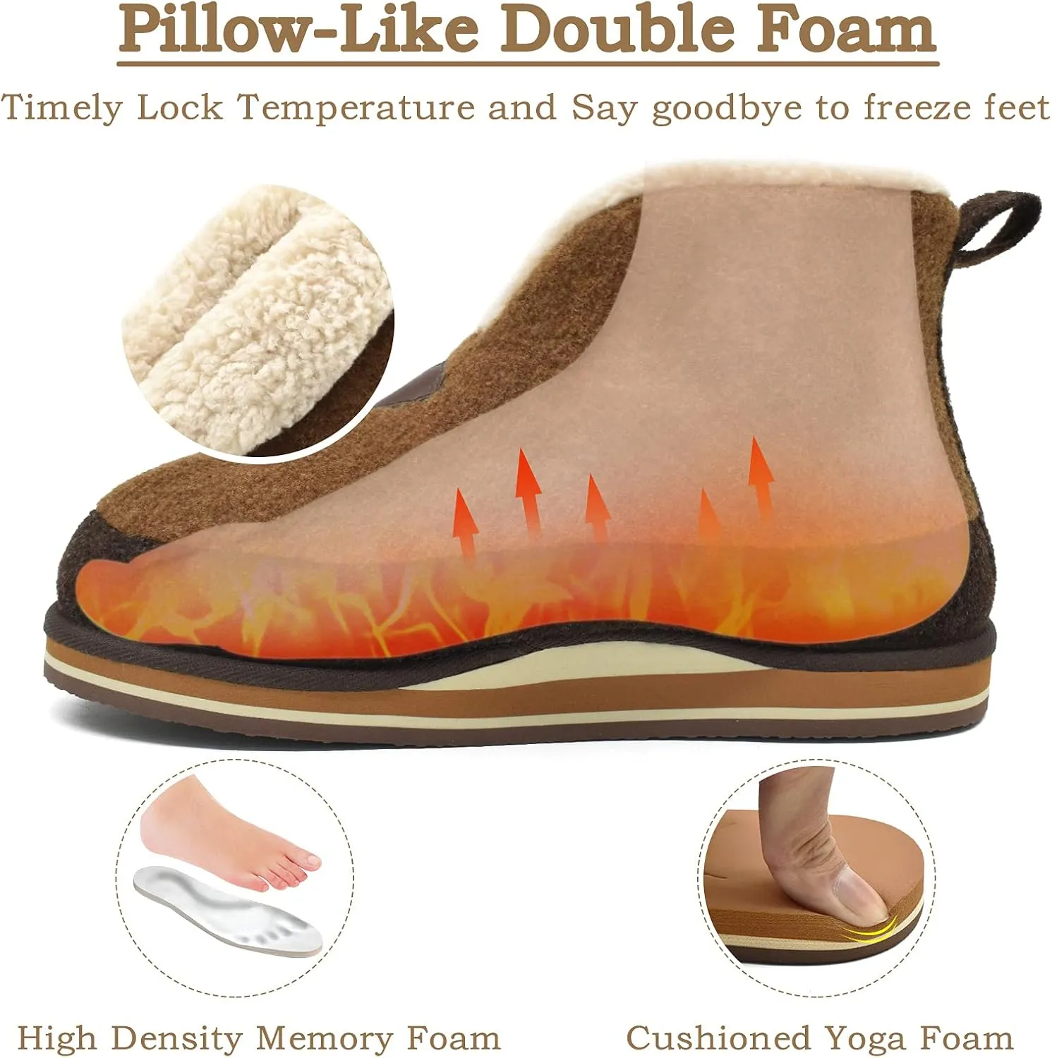 KuaiLu Mens Winter Slippers Memory Foam Slipper Boots for Men Cozy Felt Wool House Booties with Warm Sherpa Plush Lining Non-slip Rubber Sole Indoor Outdoor 7-14