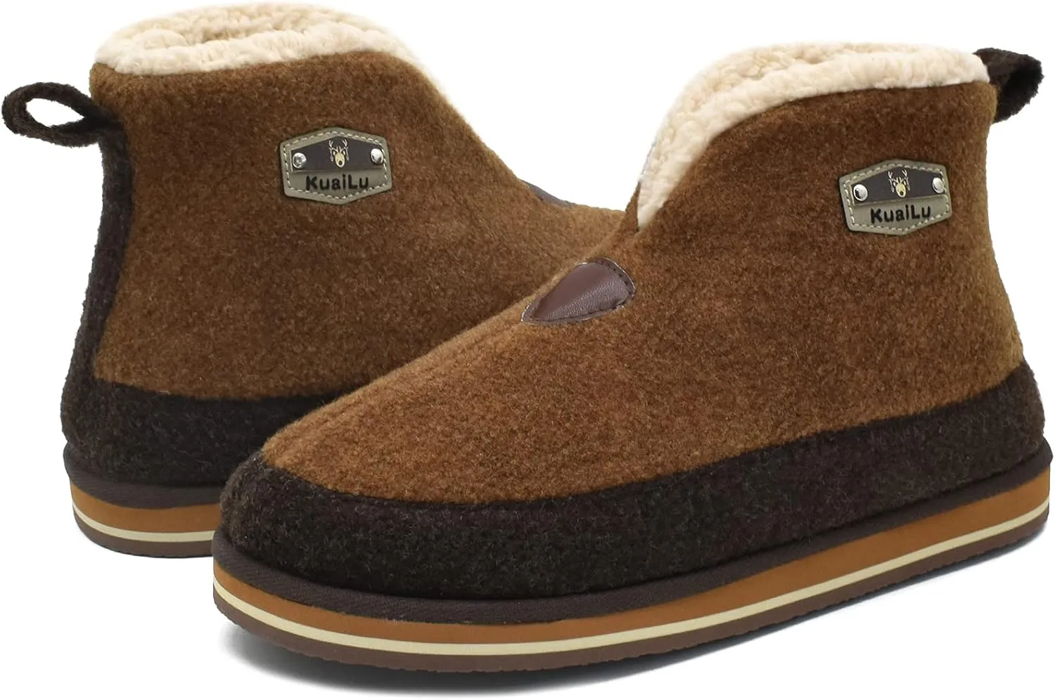 KuaiLu Mens Winter Slippers Memory Foam Slipper Boots for Men Cozy Felt Wool House Booties with Warm Sherpa Plush Lining Non-slip Rubber Sole Indoor Outdoor 7-14