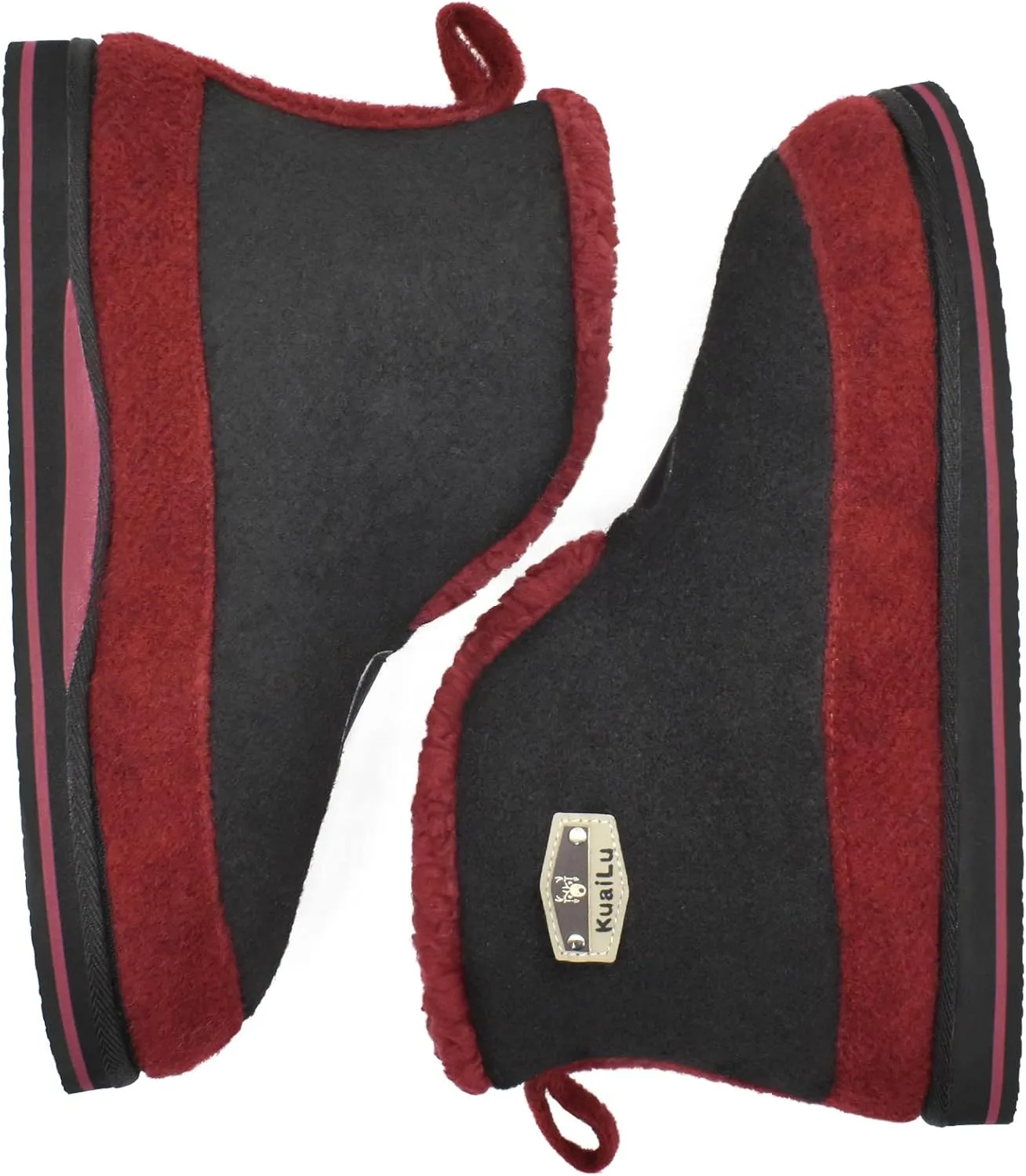 KuaiLu Mens Winter Slippers Memory Foam Slipper Boots for Men Cozy Felt Wool House Booties with Warm Sherpa Plush Lining Non-slip Rubber Sole Indoor Outdoor 7-14