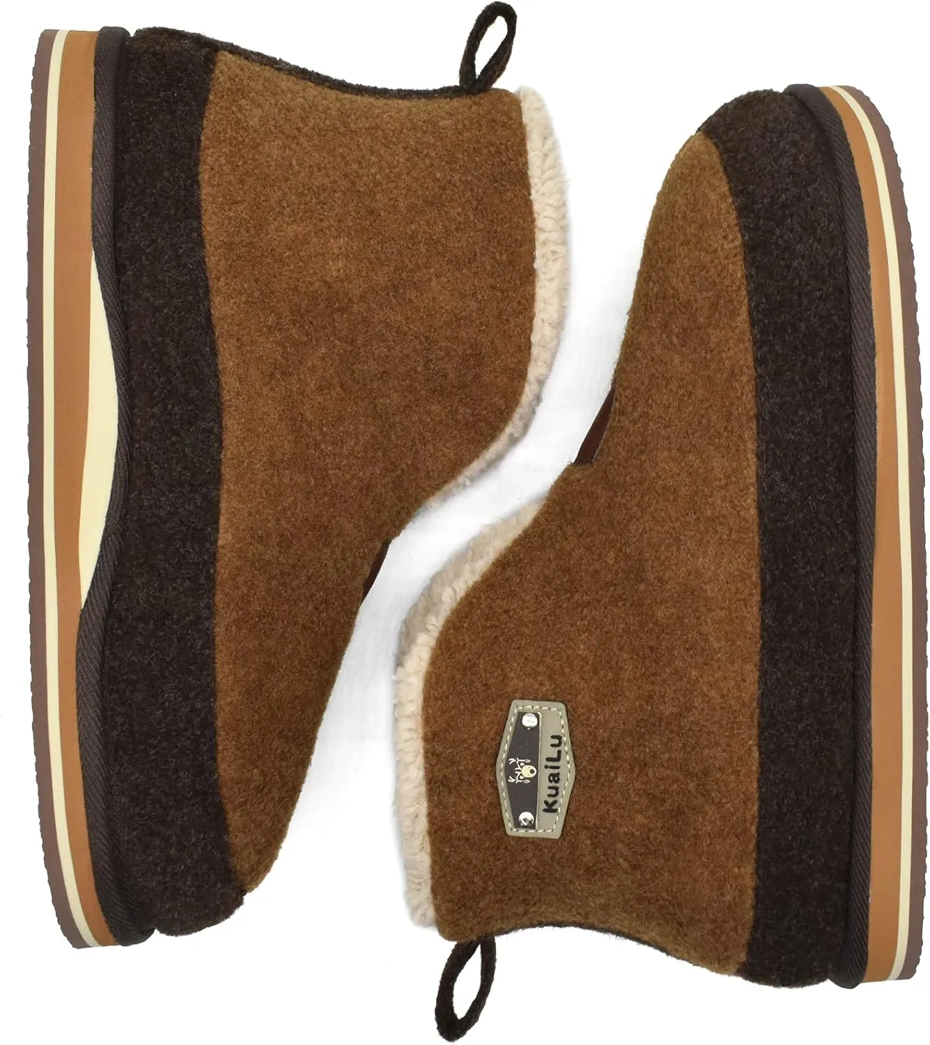 KuaiLu Mens Winter Slippers Memory Foam Slipper Boots for Men Cozy Felt Wool House Booties with Warm Sherpa Plush Lining Non-slip Rubber Sole Indoor Outdoor 7-14