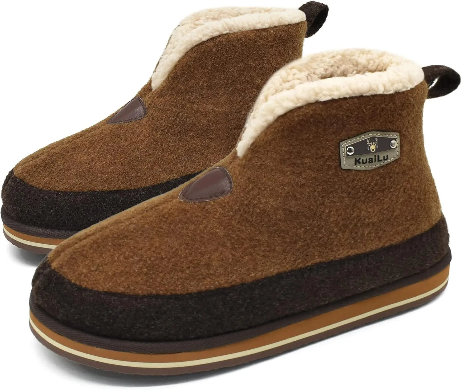 KuaiLu Mens Winter Slippers Memory Foam Slipper Boots for Men Cozy Felt Wool House Booties with Warm Sherpa Plush Lining Non-slip Rubber Sole Indoor Outdoor 7-14