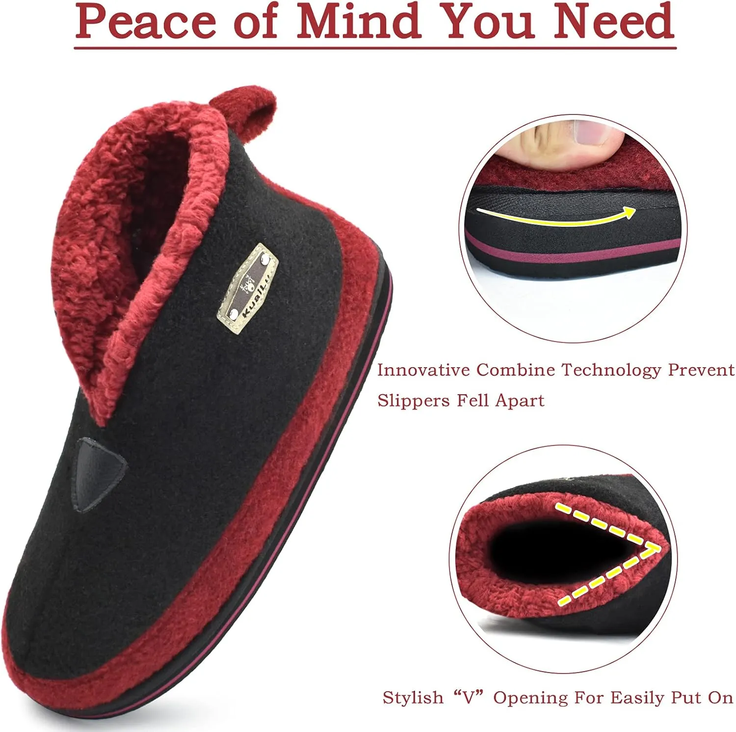 KuaiLu Mens Winter Slippers Memory Foam Slipper Boots for Men Cozy Felt Wool House Booties with Warm Sherpa Plush Lining Non-slip Rubber Sole Indoor Outdoor 7-14