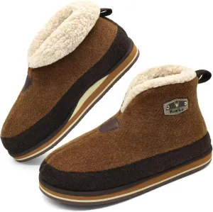KuaiLu Mens Winter Slippers Memory Foam Slipper Boots for Men Cozy Felt Wool House Booties with Warm Sherpa Plush Lining Non-slip Rubber Sole Indoor Outdoor 7-14
