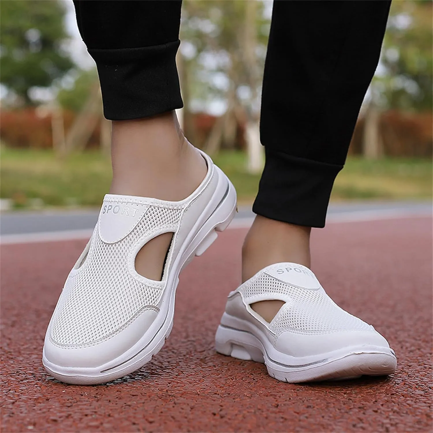 Kubbon Men's Slip On Mules Womens Air Breathable Mesh Sport Sandals Arch Support Wedge Platform Slippers Lightweight Open Back Shoes Closed Toe Sandals