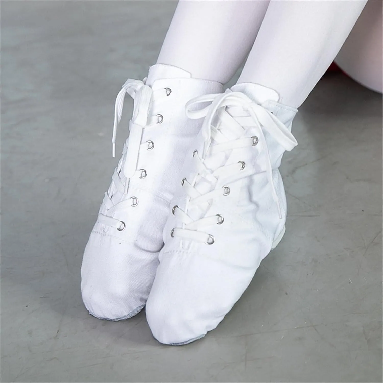 Lace up Jazz Boots Women Canvas Dance Boots Black Jazz Shoes For Men Ballroom Dance Flat with Split Sole