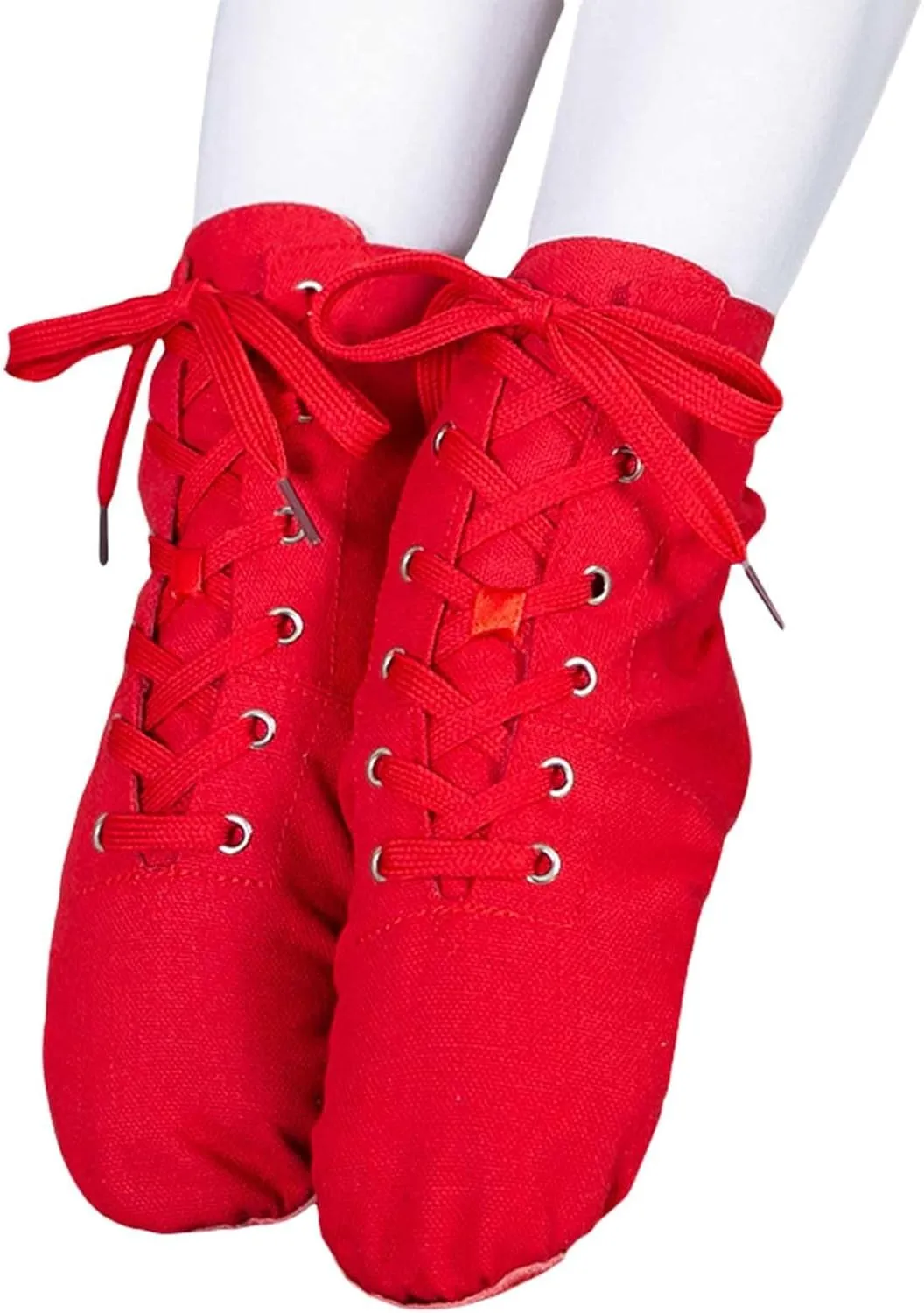 Lace up Jazz Boots Women Canvas Dance Boots Black Jazz Shoes For Men Ballroom Dance Flat with Split Sole