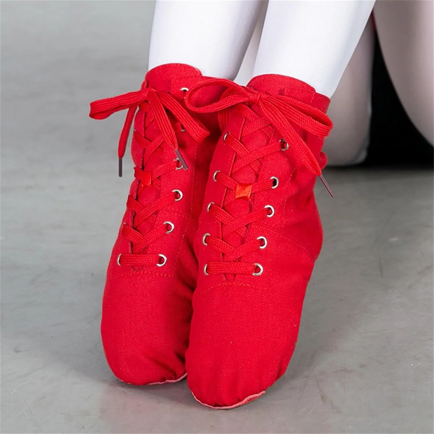 Lace up Jazz Boots Women Canvas Dance Boots Black Jazz Shoes For Men Ballroom Dance Flat with Split Sole