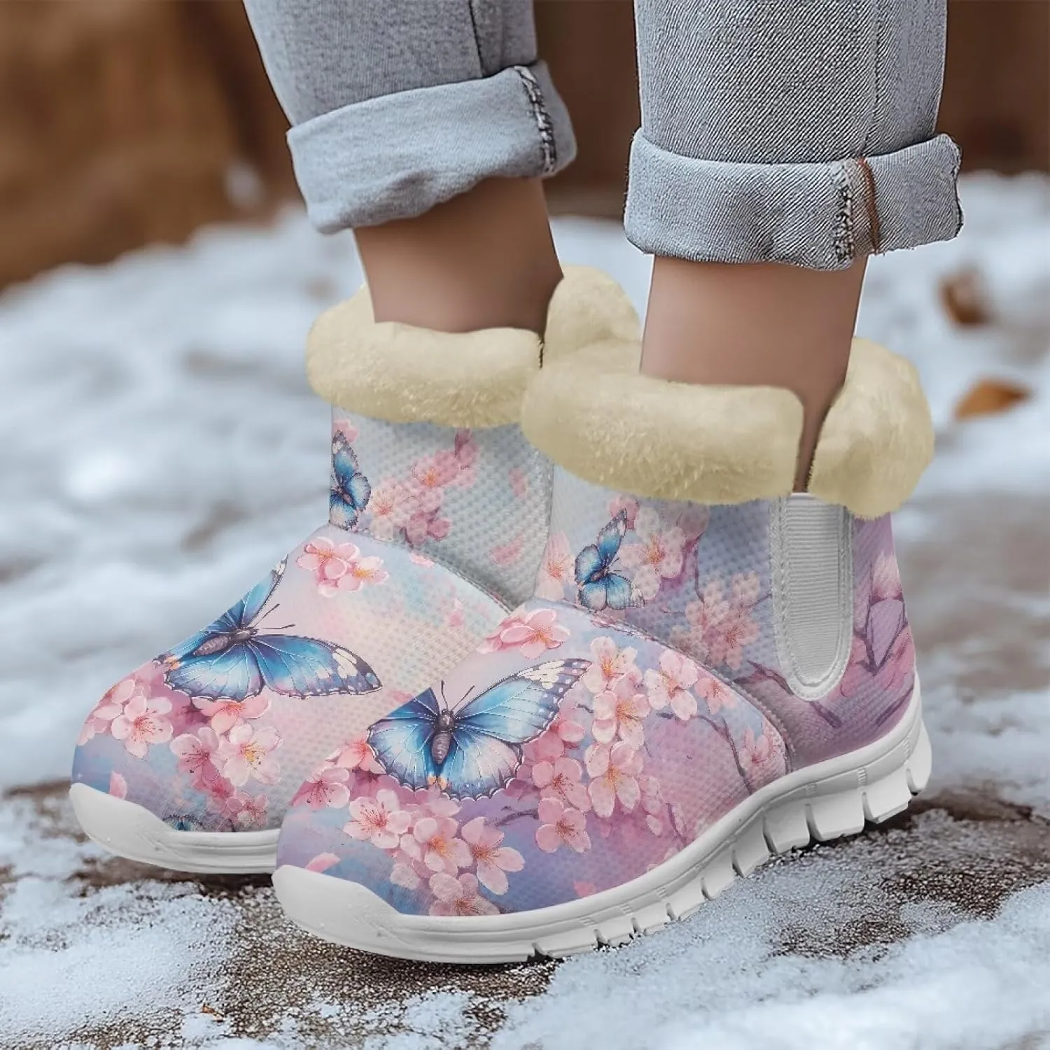 Ladies Snow Boots White Sole Mini Boots Warm Fur Lining Outdoor Shoes Comfortable Ankle Booties Winter Boots