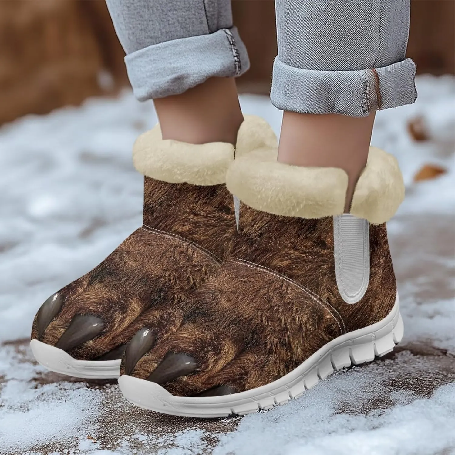 Ladies Snow Boots White Sole Mini Boots Warm Fur Lining Outdoor Shoes Comfortable Ankle Booties Winter Boots