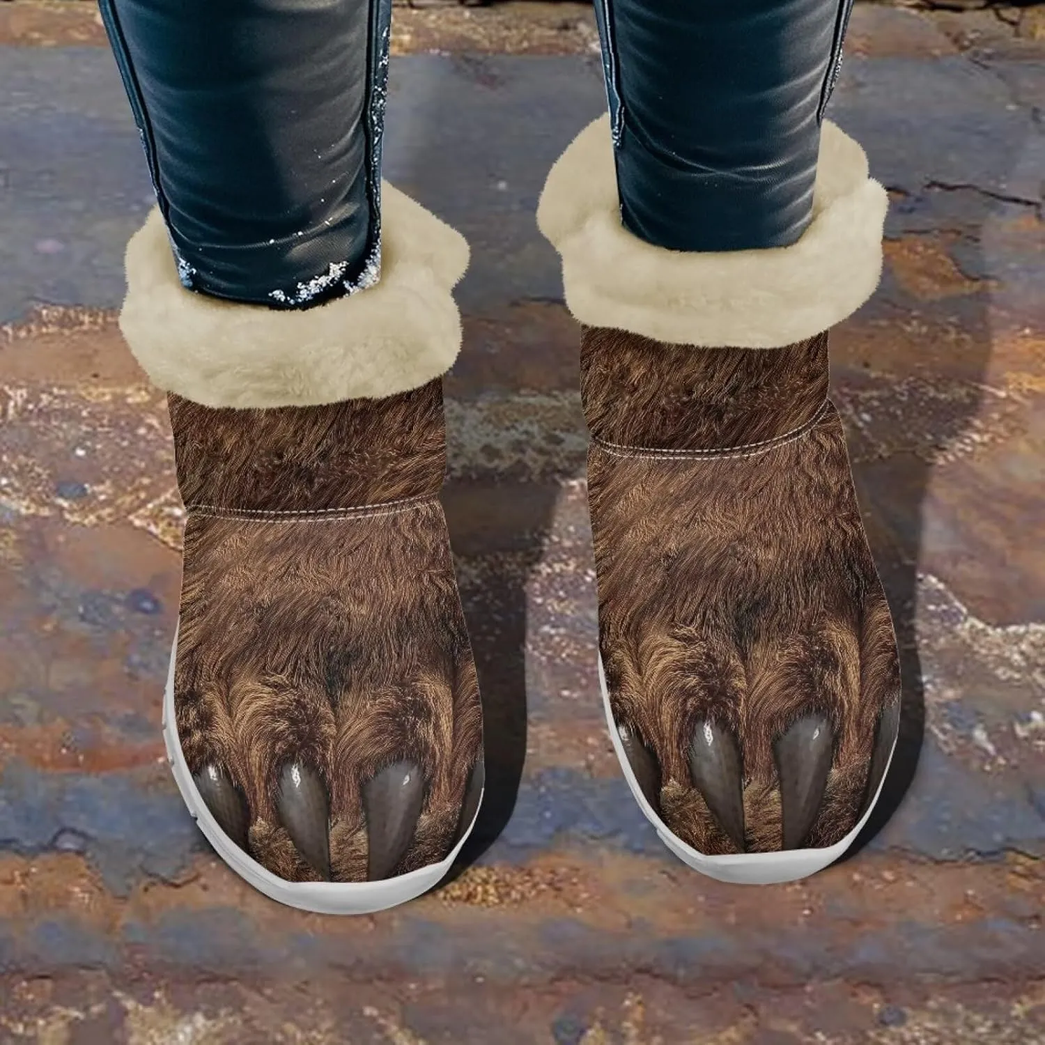 Ladies Snow Boots White Sole Mini Boots Warm Fur Lining Outdoor Shoes Comfortable Ankle Booties Winter Boots