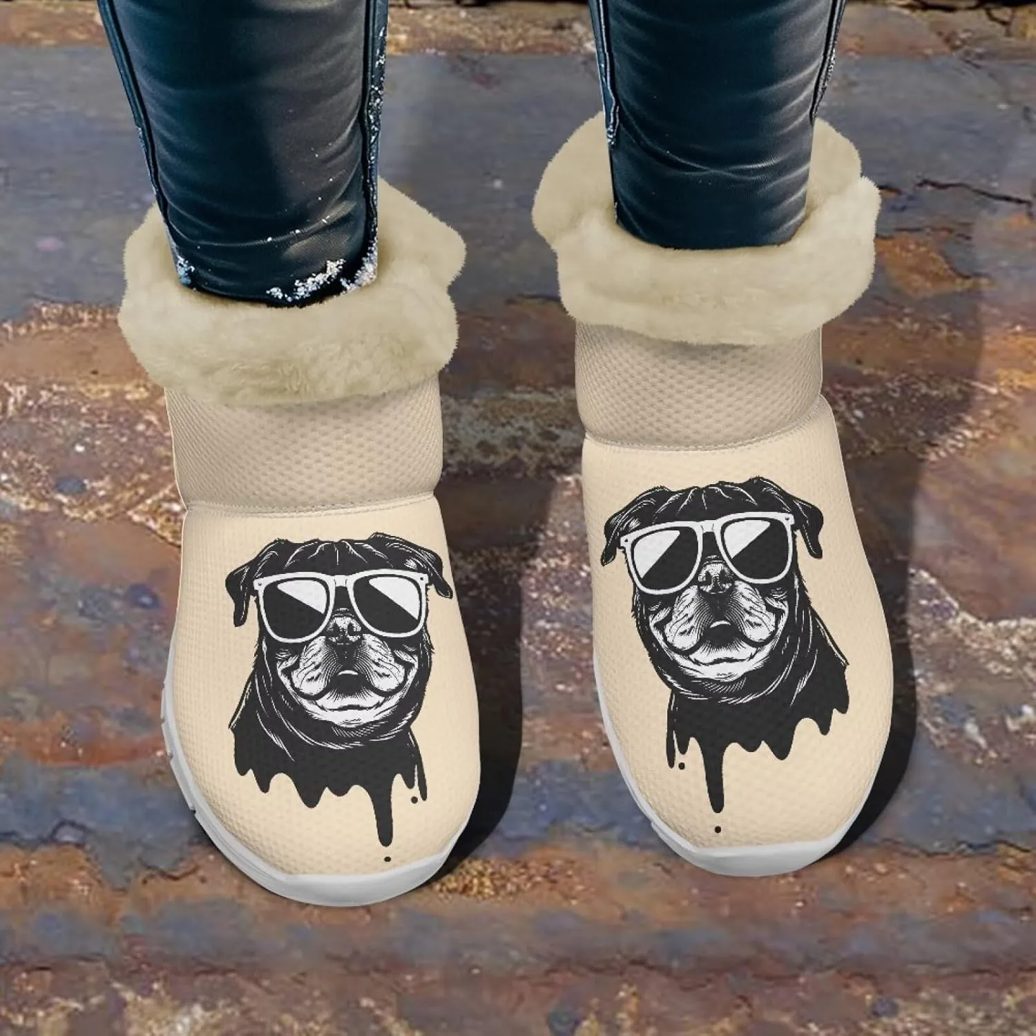 Ladies Snow Boots White Sole Mini Boots Warm Fur Lining Outdoor Shoes Comfortable Ankle Booties Winter Boots