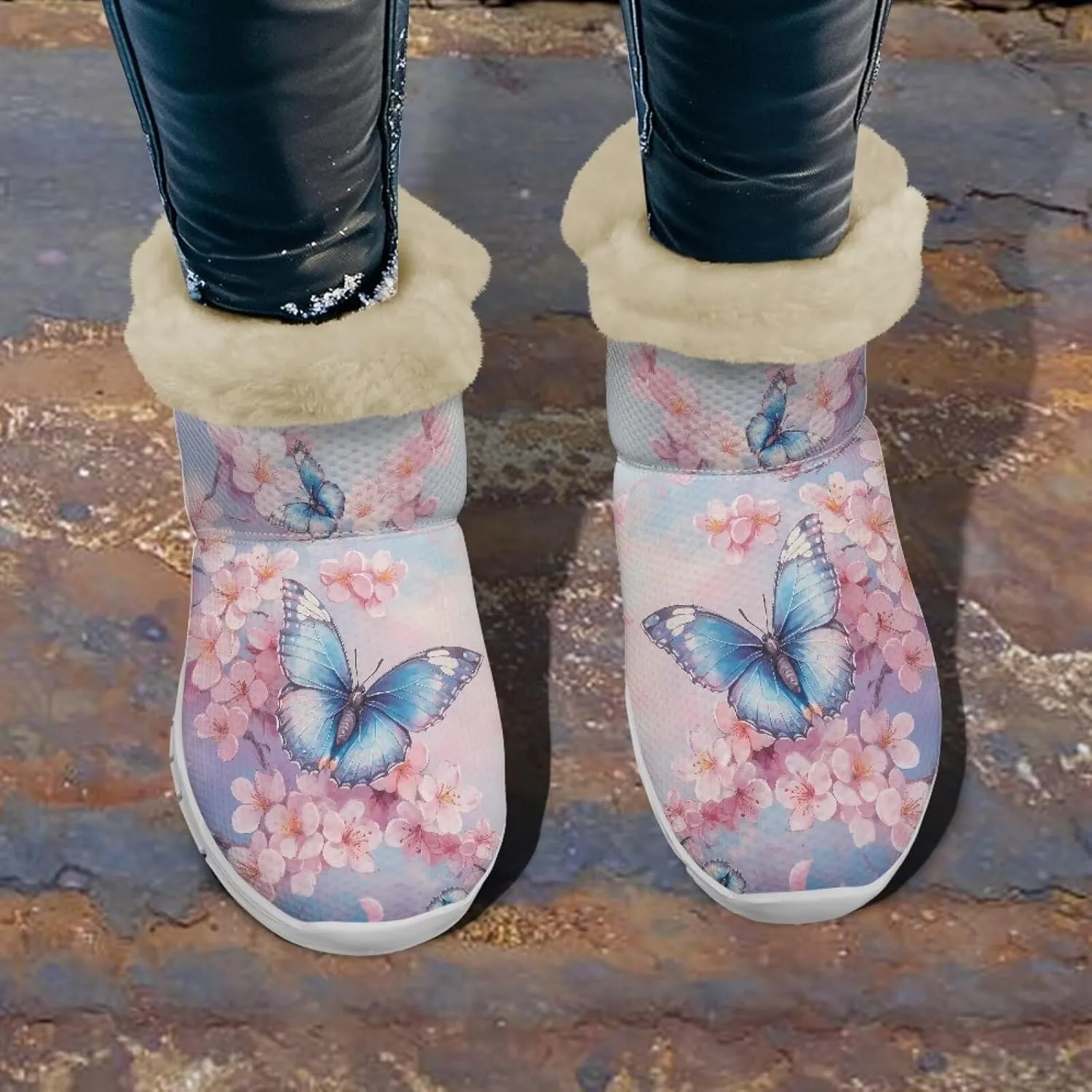 Ladies Snow Boots White Sole Mini Boots Warm Fur Lining Outdoor Shoes Comfortable Ankle Booties Winter Boots