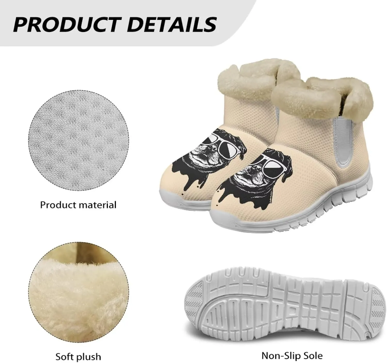 Ladies Snow Boots White Sole Mini Boots Warm Fur Lining Outdoor Shoes Comfortable Ankle Booties Winter Boots
