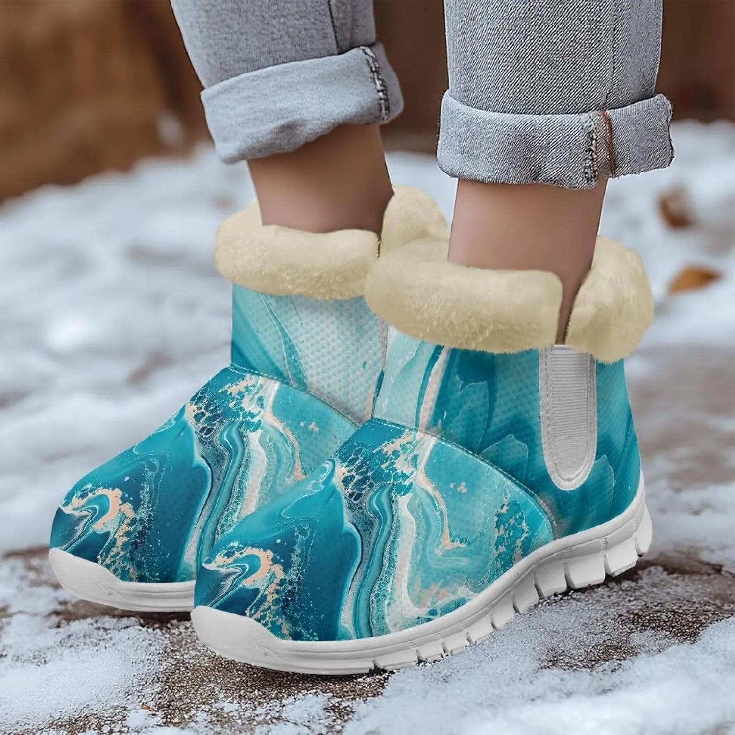 Ladies Snow Boots White Sole Mini Boots Warm Fur Lining Outdoor Shoes Comfortable Ankle Booties Winter Boots