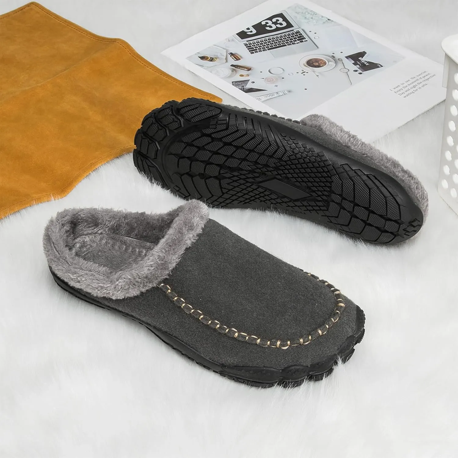 Lossarye Men's Winter Warm Moccasin Slippers,Slip-on Memory Foam Lightweight Anti-Slip Cozy Fuzzy House Slippers Wide Indoor Outdoor Shoes