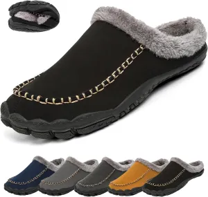 Lossarye Men's Winter Warm Moccasin Slippers,Slip-on Memory Foam Lightweight Anti-Slip Cozy Fuzzy House Slippers Wide Indoor Outdoor Shoes