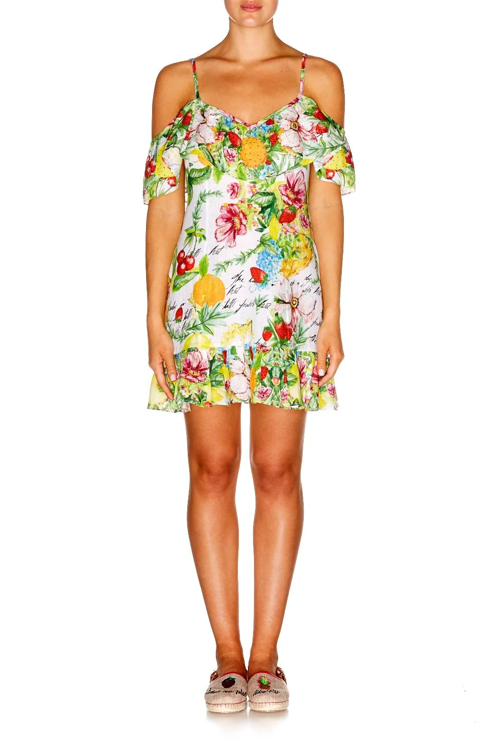 LOW V BACK DRESS WITH FRILL THERE'S NO PLACE LIKE RIO