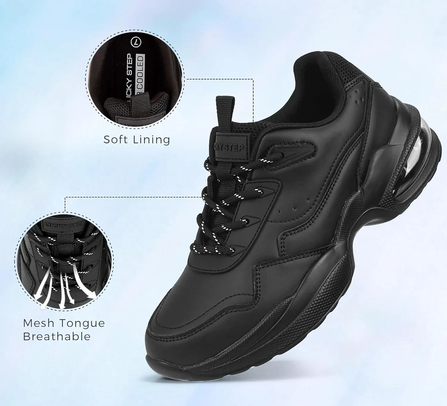 LUCKY STEP Womens Air Cushion Fashion Sneakers Platform Casual Walking Resistant Tennis Shoes Hologram Leather Comfortable Travel Sneakers