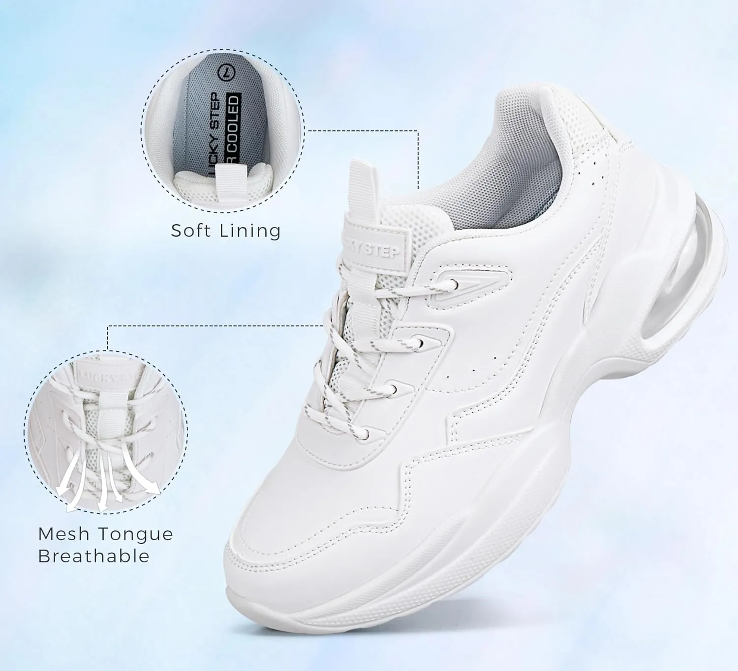 LUCKY STEP Womens Air Cushion Fashion Sneakers Platform Casual Walking Resistant Tennis Shoes Hologram Leather Comfortable Travel Sneakers