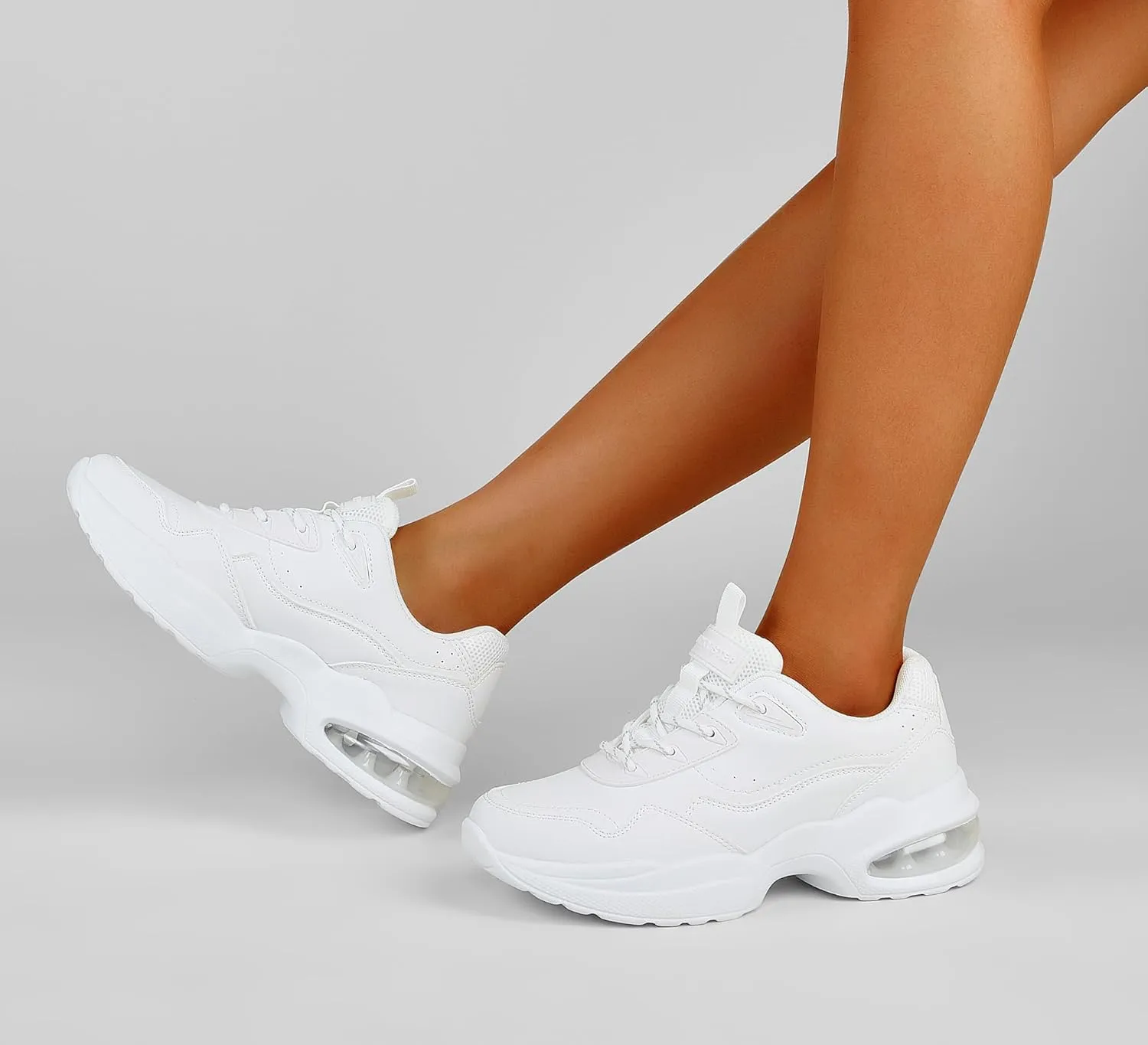 LUCKY STEP Womens Air Cushion Fashion Sneakers Platform Casual Walking Resistant Tennis Shoes Hologram Leather Comfortable Travel Sneakers