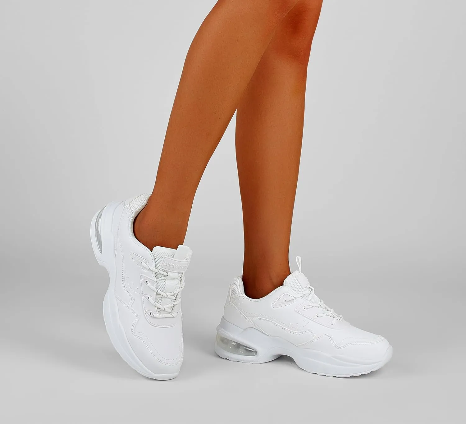 LUCKY STEP Womens Air Cushion Fashion Sneakers Platform Casual Walking Resistant Tennis Shoes Hologram Leather Comfortable Travel Sneakers