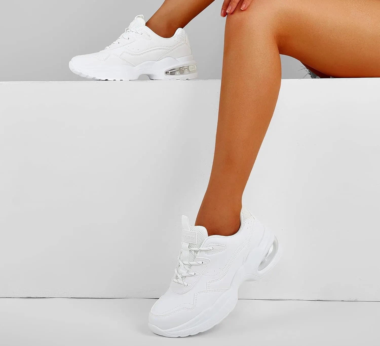 LUCKY STEP Womens Air Cushion Fashion Sneakers Platform Casual Walking Resistant Tennis Shoes Hologram Leather Comfortable Travel Sneakers