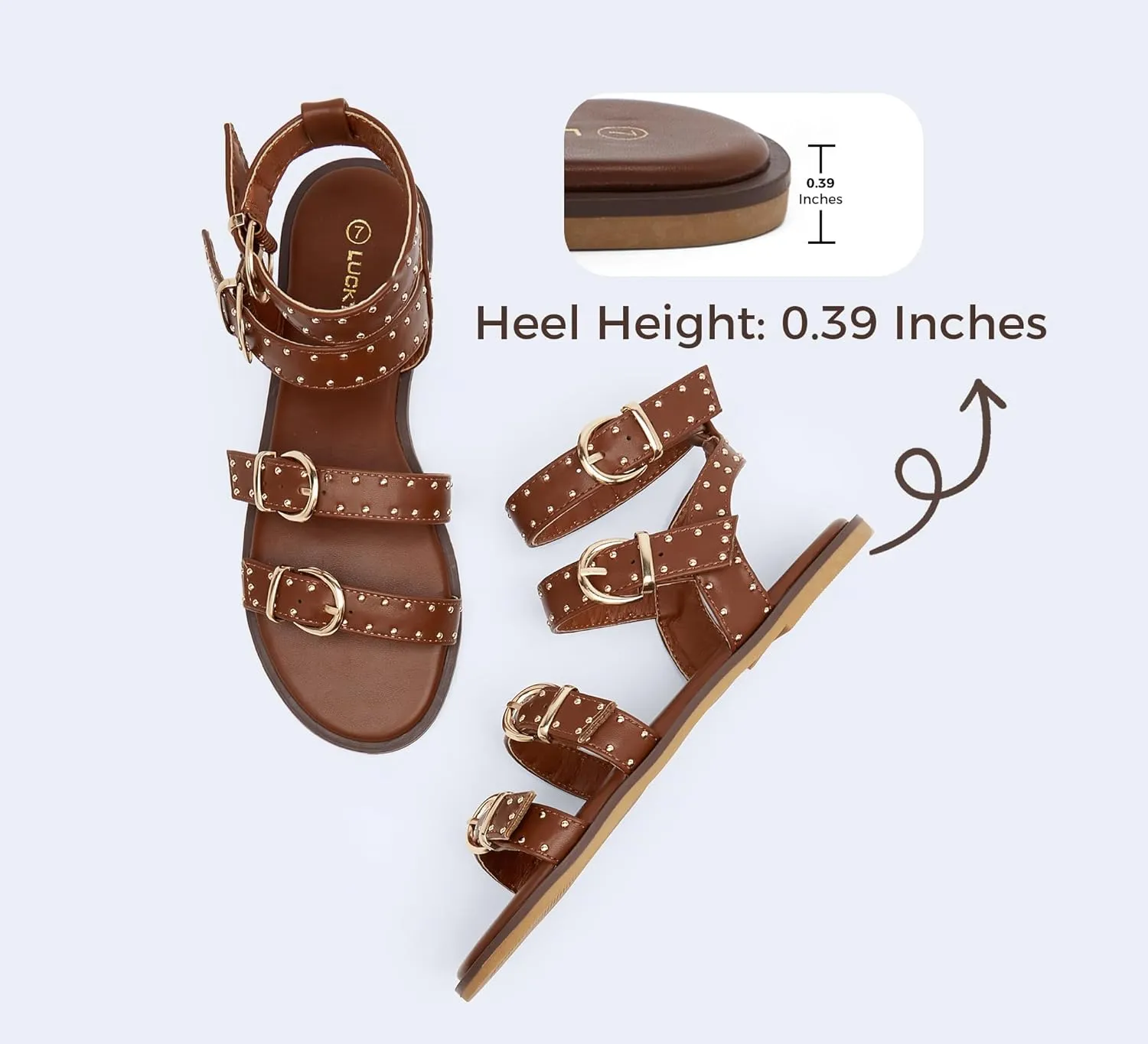 LUCKY STEP Women's Rhinestone Buckle Flat Sandals Open Toe Gladiator Casual Shoes Ankle Strap Summer Fisherman Sandal