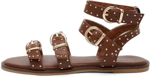 LUCKY STEP Women's Rhinestone Buckle Flat Sandals Open Toe Gladiator Casual Shoes Ankle Strap Summer Fisherman Sandal