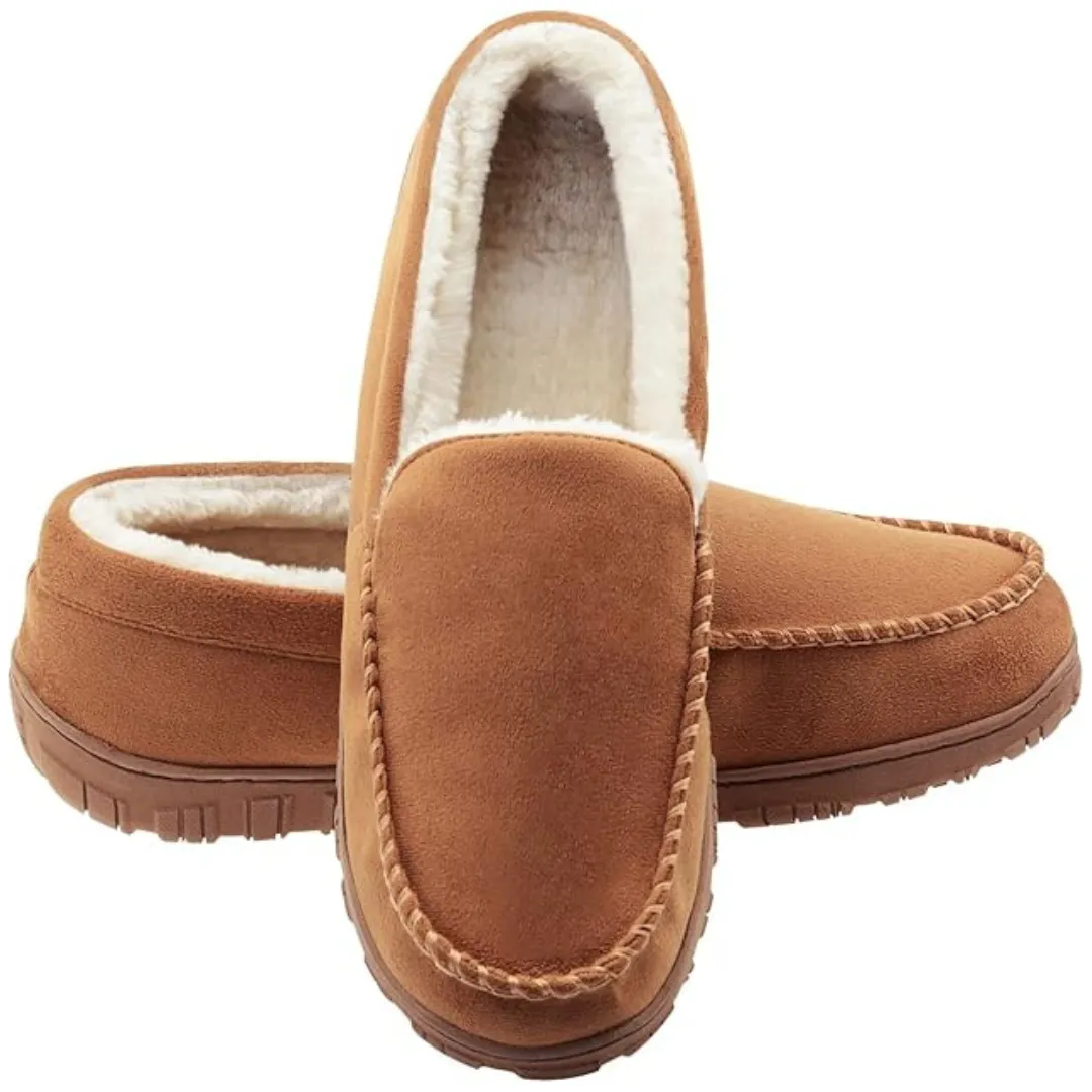 Lulex Men's Plush Indoor Moccasins Slippers with Hard Sole