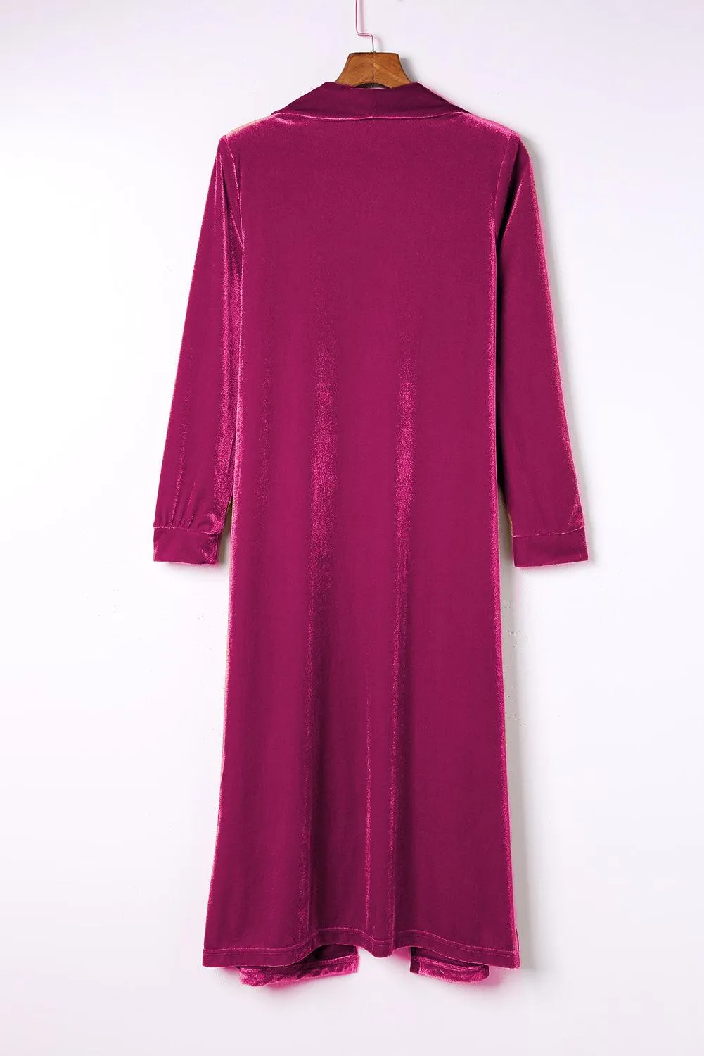 Luxurious Feel Open Front Long Velvet Cardigan