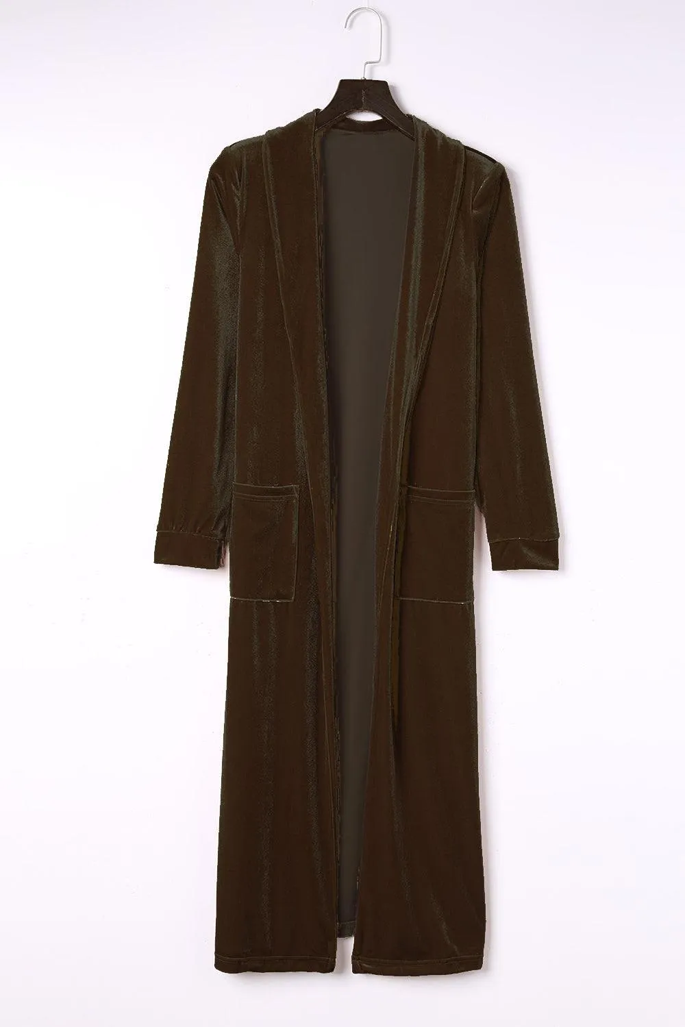 Luxurious Feel Open Front Long Velvet Cardigan