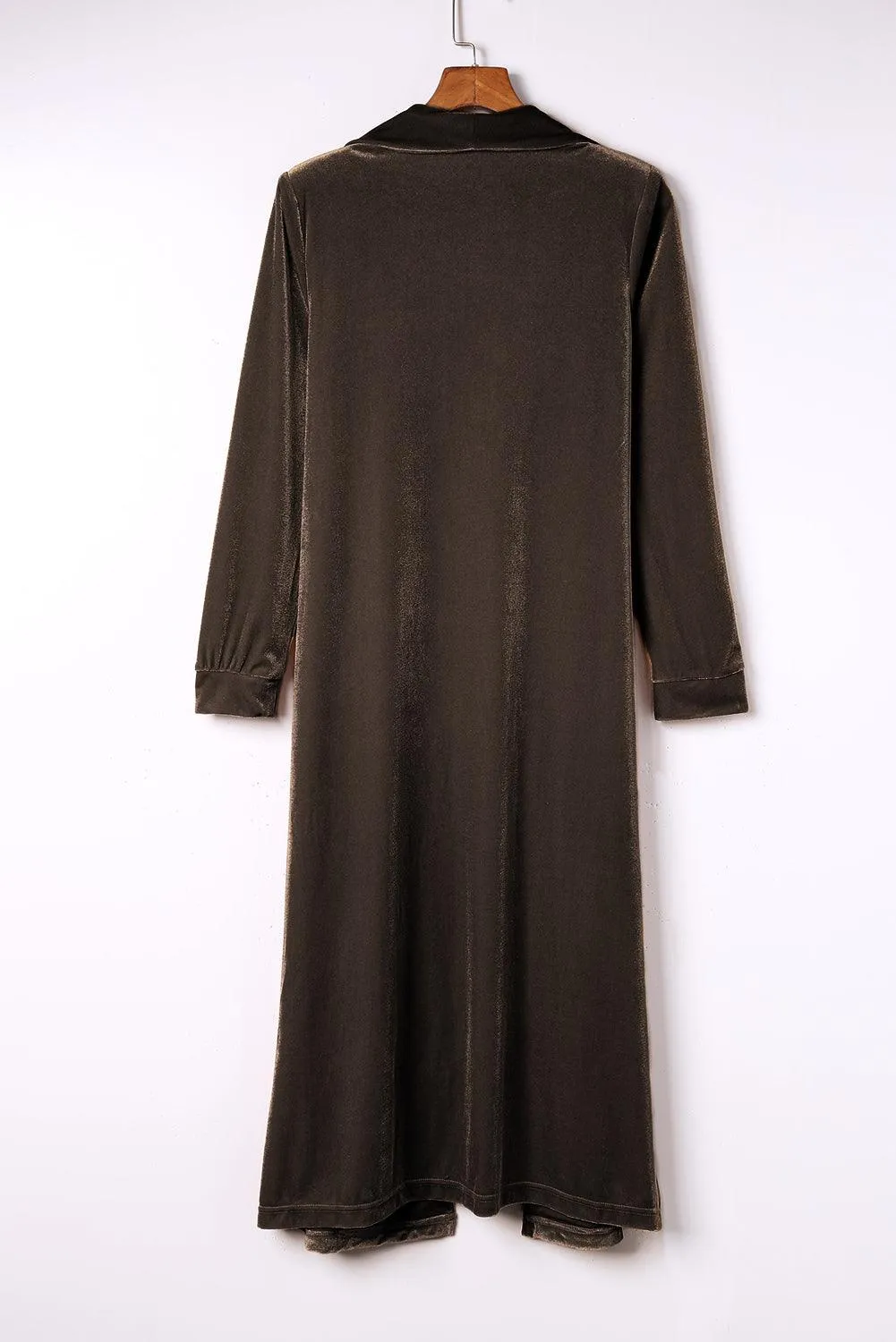 Luxurious Feel Open Front Long Velvet Cardigan