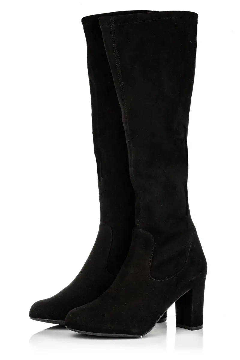 Lydia Extra Wide Width Knee High Boots - Black Suede