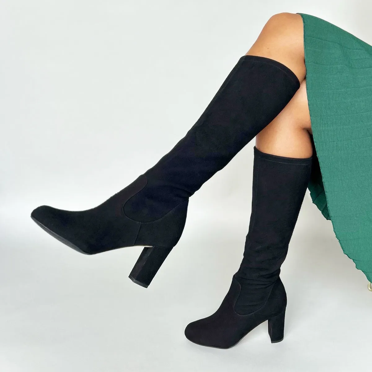 Lydia Extra Wide Width Knee High Boots - Black Suede
