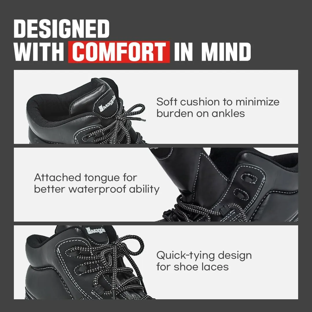 MAGPIE Premium Steel Toe Work Boots for Men, Waterproof & Slip Resistant Safety Shoes